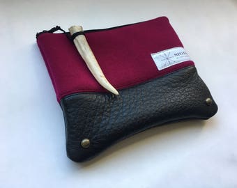 Wool/Leather Pouch - Fine Wool, Leather (Magenta & Black)