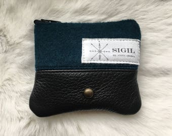 ID/Coin Purse: Teal Wool / Black Leather