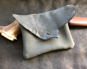 Dark Gray Deerhide Pouch: Raw Edge & Button Stud Closure