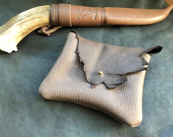 Brown Deerhide Pouch: Raw Edge & Button Stud Closure