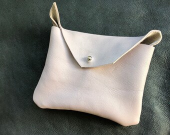 Dusty Rose Lambskin Pouch: Raw Edge & Button Stud Closure