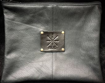 Large Deer Hide Leather Pouch:  All Black