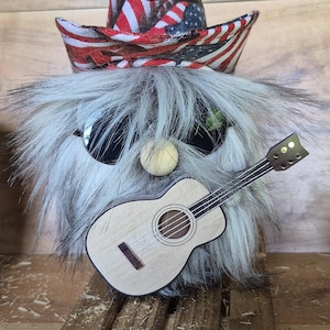 Patriotic Cowboy Guitar Gnome: Handmade Americana Decor
