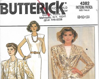 Butterick 4382 Sewing Pattern from 1986.   Misses Loose Fitting Jacket and Dress.  Bust 31 1/2-34  Size 8-12.  UNCUT