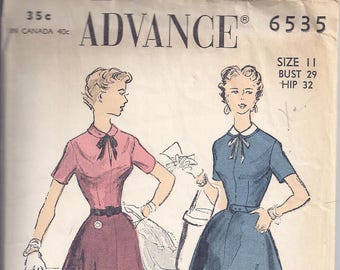 Advance Sewing Pattern # 6535 from 1953. Sew-Easy Junior Dress:  Fitted Bodice, Four gore skirt.  Bust 29