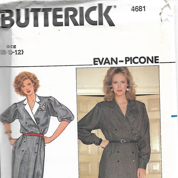 Butterick 4681 from 1980's. Misses Loose Fitting Dress.  Bust 31 1/2-34.  Sizes 8-12.  Evan Piccone.  UNCUT