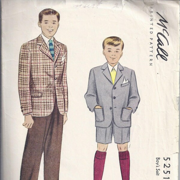 McCalls 5251 from 1943:  Boys Suit, Jacket, Pants, Shorts  Vintage Sewing Pattern, Chest 23