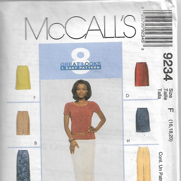 McCall's Sewing pattern 9234 from 1998.  Misses Skirts in Two Lengths. Waist 30-34.  Sizes 16-20.