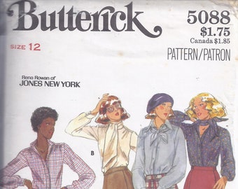 Butterick Pattern 5088 from the 1970's.  Misses Blouses, Scarf, Ascot, Skirt and Pants. Bust 34. Size 12.  UNCUT.  Rena Rowan of Jones NY