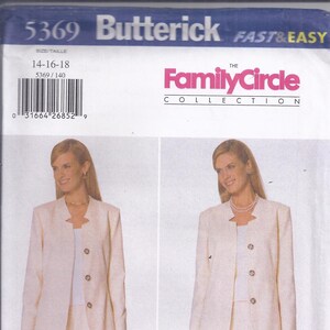 May include: Butterick sewing pattern 5369 featuring a women's suit with a jacket and pants, and a jacket and skirt. The pattern includes sizes 14-16-18. The Family Circle Collection logo is visible.