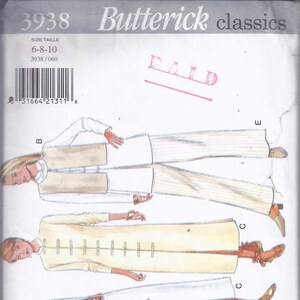May include: Butterick classics sewing pattern featuring women's clothing designs. The image shows multiple outfits, including a white dress, a long coat, and a vest. The pattern includes sizes 6-8-10.