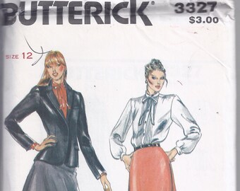 Butterick Pattern # 3327 from the 1980's.  Misses Jacket, Blouse and Skirt.Evan Picone.  Bust  34.  Sizes  12.  UNCUT