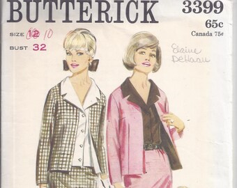 Butterick # 3399 Sewing Pattern from 1965. Misses Jacket, Blouse and Slim Skirt.  Bust 32, Size 12.