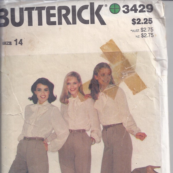 Butterick Pattern # 3429 from the 1980's.  Misses Proportioned Pants.  Waist 28.  Sizes 14.