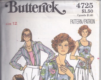 Butterick Pattern 4725 from 1977.  Misses Shirt and Tank Top.  Bust 34. Size 12.  UNCUT.