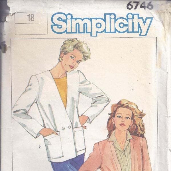 Simplicity Pattern # 6746 from 1984:  Misses Lined Single or Double Breasted Jacket.  Bust 40.  Size 18.