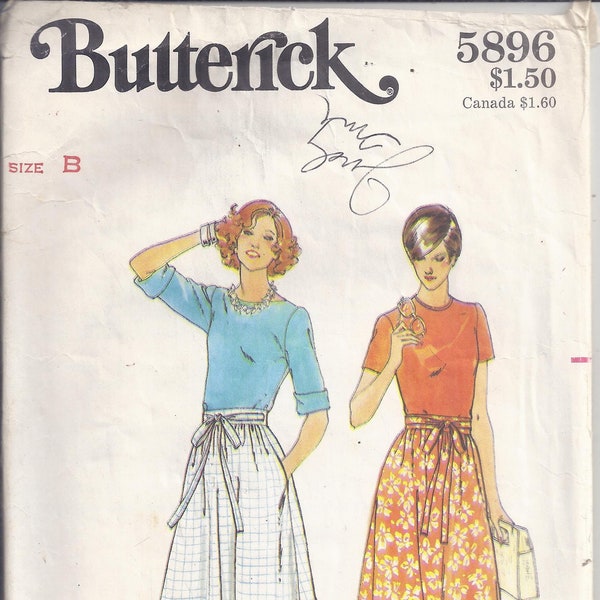 Butterick Pattern 5896 from the 1970's.  Misses Back Wrapped Dirndl Skirt. Waist 24-28. Size S-M.