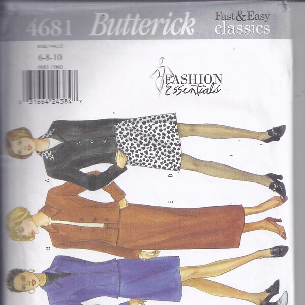 Butterick 4681 Sewing Pattern from 1996.   Misses Unlined Jacket, Skirt and  Pants.  Bust 30 1/2-32 1/2  Sizes 6-10