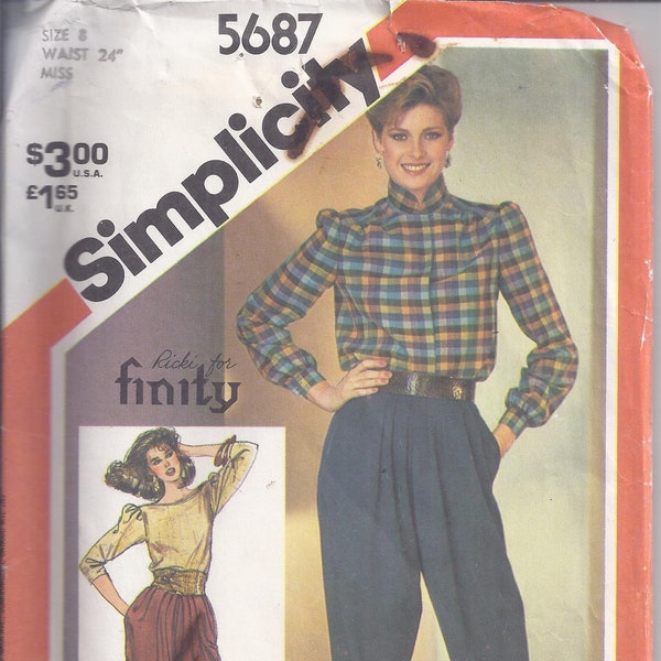 Simplicity Pattern # 5687 from 1982.  Misses Loose Fitting Pants. Waist 24.  Size 8. UNCUT.  Ricki for Finity Design