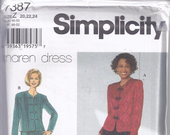 Simplicity 7387 Sewing Pattern from 1996.  Misses Jacket, Pants, and Skirt.  Bust 42-46  Sizes 20-24.  UNCUT.  Maren Dress