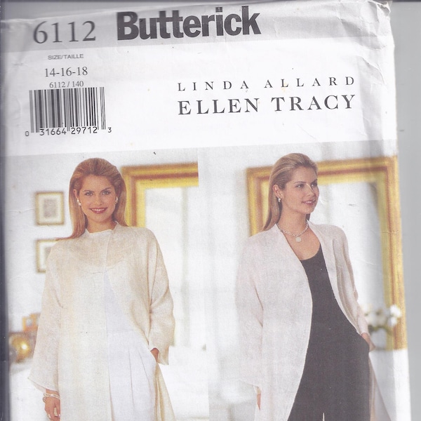Butterick Sewing Pattern 6112 from 1999.  Misses Unlined A-line Jacket and Pants.   Bust 36-40.  UNCUT.  Linda Allard/Ellen Tracy