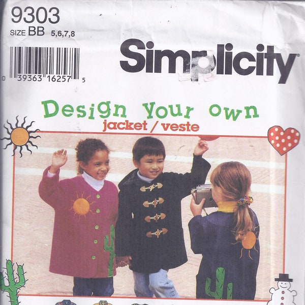 Simplicity Sewing Pattern 9303 from 1994. Child's Jacket.  Size 5-8. UNCUT  Design Your Own