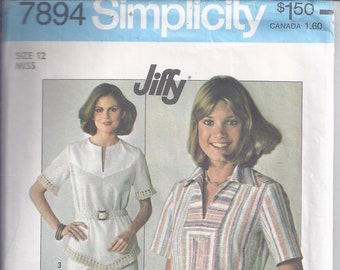 Simplicity 7894 Vintage Sewing Pattern from 1977.  Misses Jiffy Pullover Tops.  Bust 34.  UNCUT  Boho