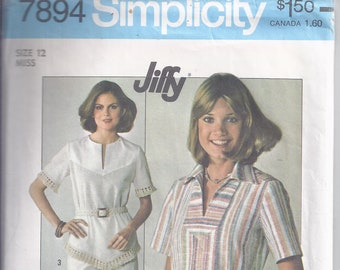 Vintage 1977 Simplicity Sewing pattern #7894.  Misses' Jiffy Pullover Tops. Bust 32 1/2.  Size 10.  Boho