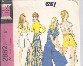 McCalls Pattern #2882 from 1971 Misses Pants, Gauchos and Shorts. Waist 25 1/2 UNCUT Easy Pattern