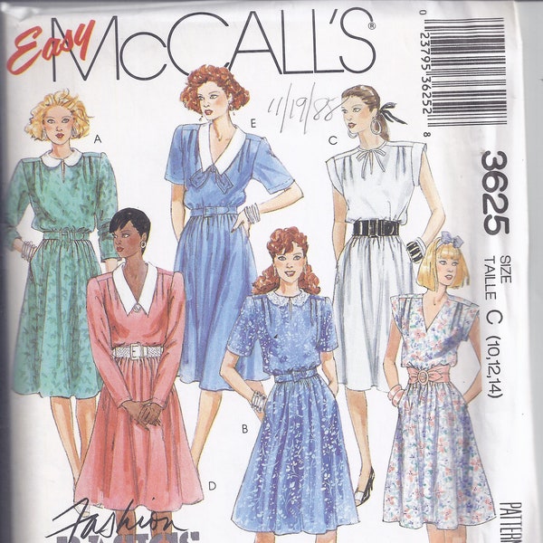 McCalls 3625 Sewing Pattern from 1988.  Misses Pullover Dress and Belt.  Bust 32 1/2-36. Sizes 10-14.   UNCUT