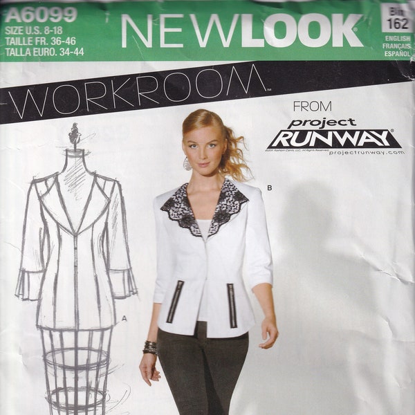 New Look Sewing Pattern A6099 from 2012.  Misses Lined Jacket.  Bust 31 1/2-40.  Sizes 8-18. Project Runway.  UNCUT