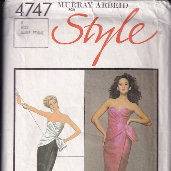 Style Sewing Pattern # 4747 from 1986.   Misses Lined Dress in 2 Lengths. Bust 31 1/2.  Size 8.  Murray Arbeid Design