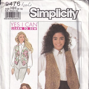 May include: Simplicity sewing pattern featuring vests. The pattern includes instructions for making vests in various styles, including a floral print and a leopard print. The text "YES I CAN LEARN TO SEW" is also visible.