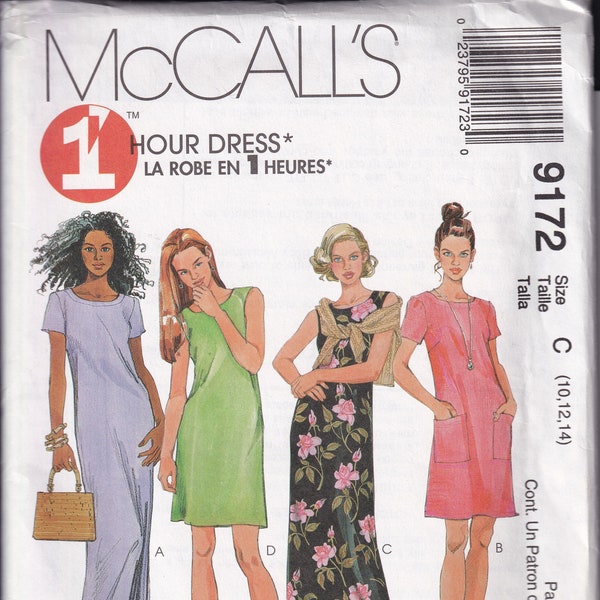 McCalls Sewing Pattern 9172 from 1998.   Misses Dress in Two Lengths.  Bust 32 1/2-36. Sizes 10-14.  UNCUT