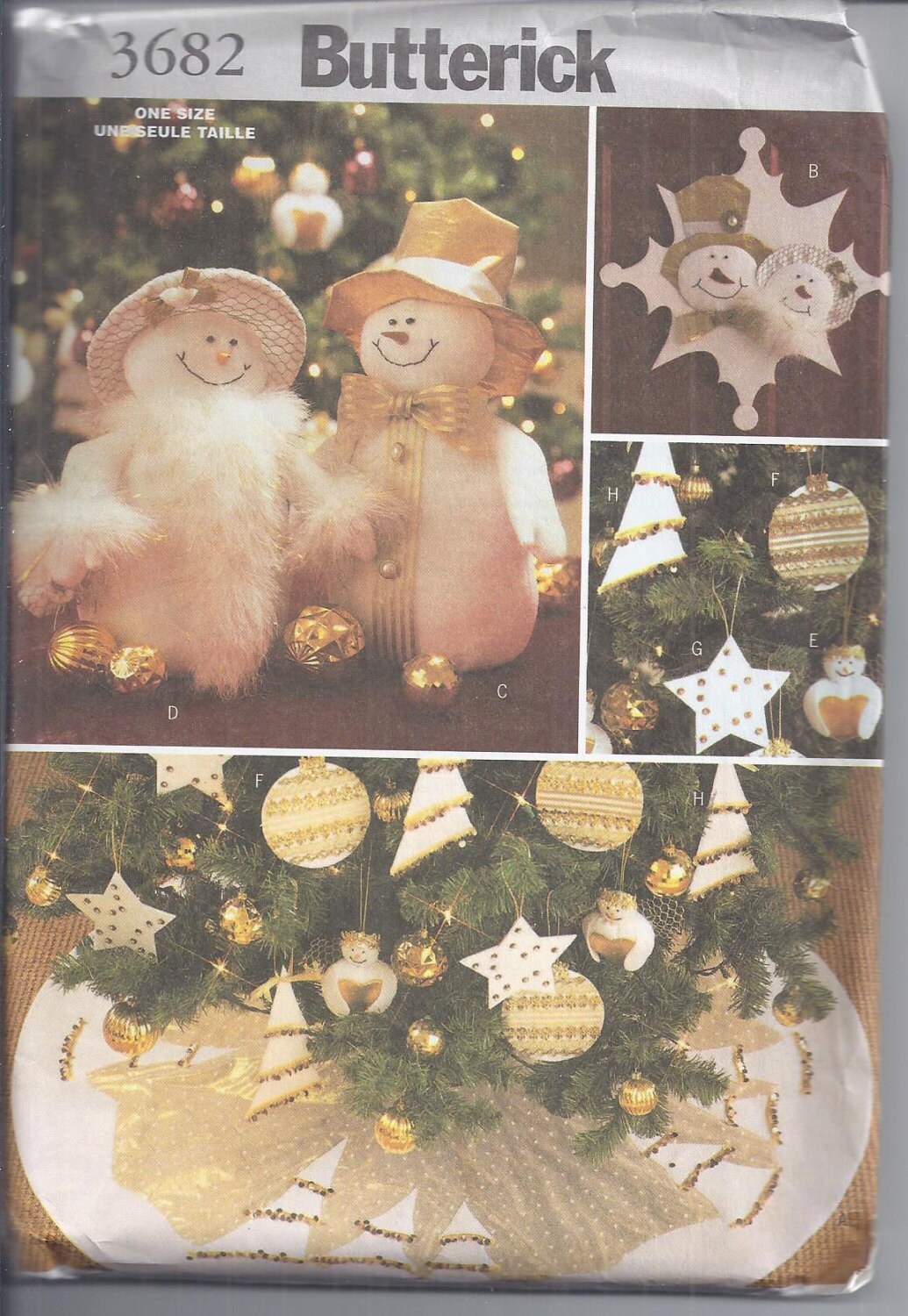 Butterick Crafts 3682 from 2002 Christmas Decorations Tree Skirt Door Decor Centerpiece Snowman Ornaments Angel UNCUT
