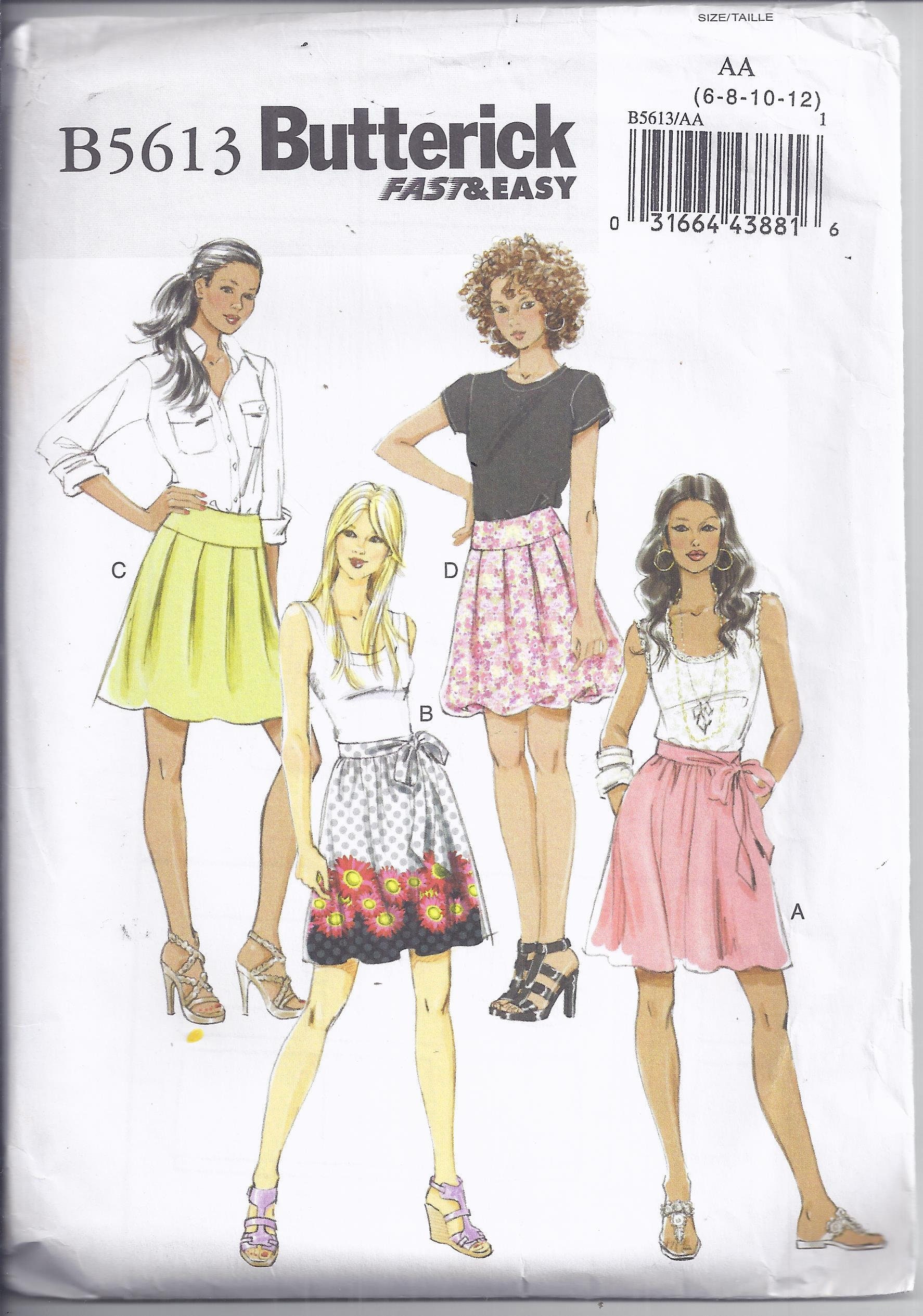 Slightly flared skirt and sash pattern Very Easy Misses' Above Knee Skirt Pattern Ladies Sizes: 6 Butterick 5613 8 10 12 Slightly flared skirt and sash pattern Very Easy Misses' Above Knee Skirt Pattern Ladies Sizes: 6 Butterick 5613 8 10 12