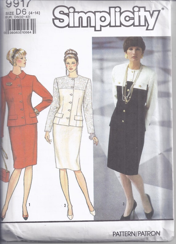 formal dresses 3 letter word Simplicity 7368 Sewing Pattern From 1990. Misses Suit With Lined Jacket and Slim Skirt. Bust 29 1/2 - 36. Size 4-14 elegant formal black dress