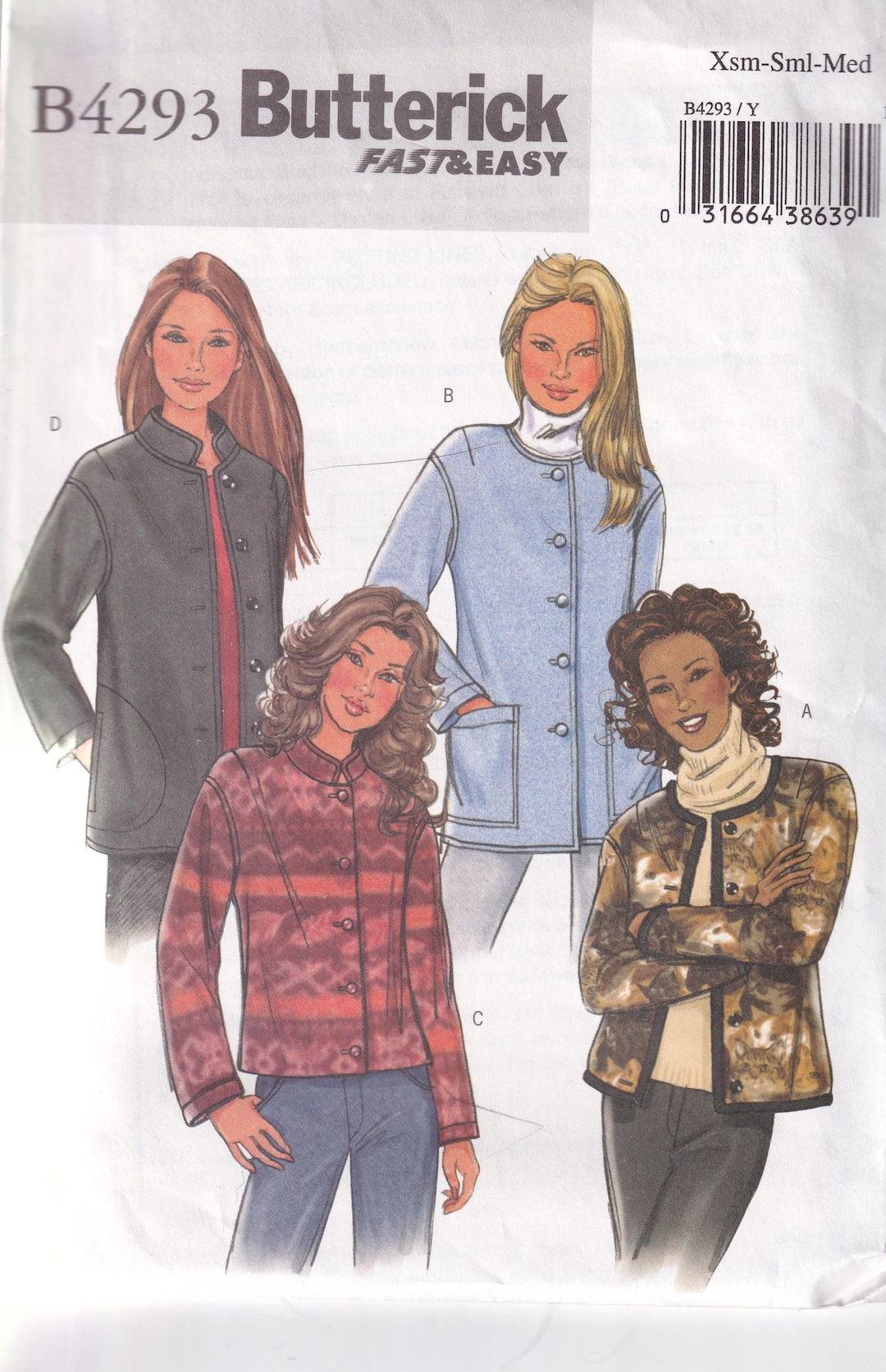 Butterick B4293 Sewing Pattern From 20054. Misses Jacket. Bust 29 1/2 ...