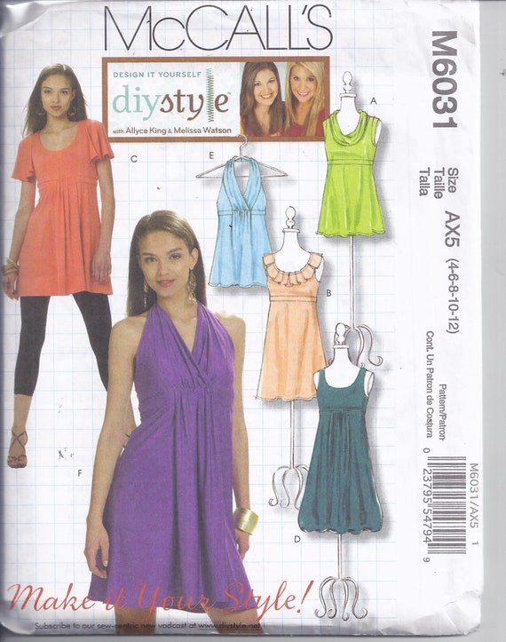 4-10 McCall’s diystyle Pattern M6031 Misses tops tunics and dresses AX5