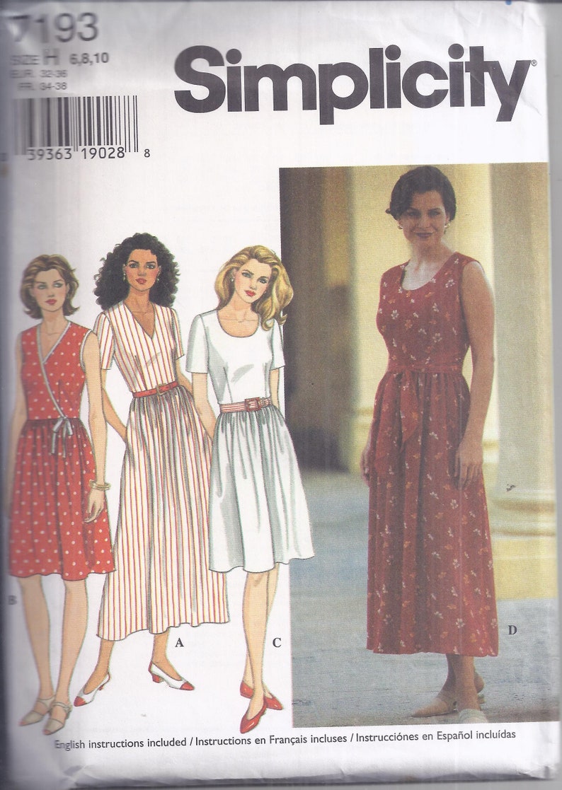 Simplicity 7193 Sewing Pattern From 1996. Misses Dress With | Etsy