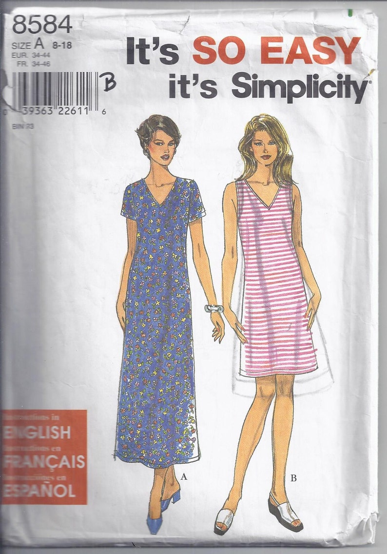 Simplicity 8584 Sewing Pattern from 1999 for Women: Knit Dress | Etsy