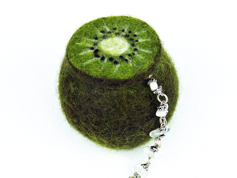 Gift for her. Jewelry box kiwi fruit felted
