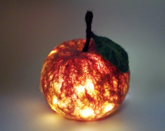 Christmas gift night lamp apple felted lampshade Nursery night light child Night light unique baby gift newborn gift baptism gift godparent