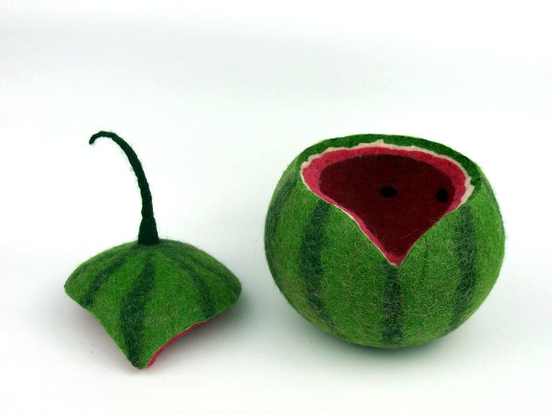 Gift-for-mom Felt box watermelon Trinket box Jewelry storage Green pink Home decor Watermelon Jewelry box Decor felt melon Felt design image 2