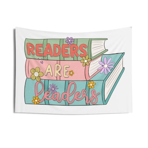 Readers are Leaders Teacher Indoor Wall Tapestry, Elementary Teacher Classroom Tapestry Blanket, Colorful Educator Door Sign, Class Gift