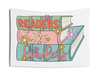 Readers are Leaders Teacher Indoor Wall Tapestry, Elementary Teacher Classroom Tapestry Blanket, Colorful Educator Door Sign, Class Gift