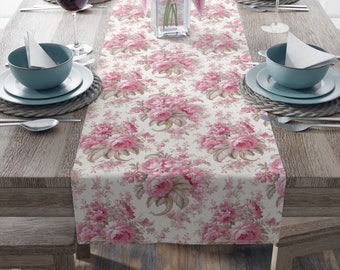 Coquette Table Runner, Birthday Party Table decor, Spring Pink Tablecloth, Girly Floral Table Runner, Vintage Romantic Housewarming Gift