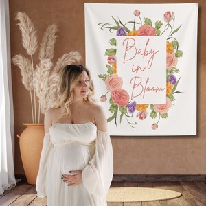 Baby Shower Backdrop, Baby in Bloom Party Backdrop, Baby Shower Decorations, Baby Shower Sign, Custom Photo Backdrop, Floral Baby Shower