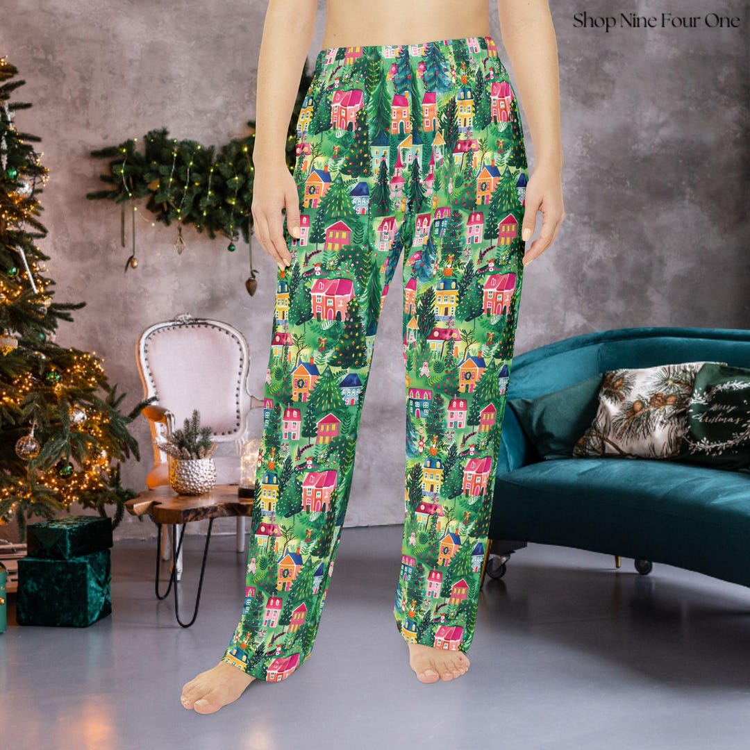 Green Festive Bow Print 2pcs Pajama Pant Set