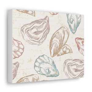 Oyster Shell, Coastal Home Decor, Wall Art, Unique Gift, Beach House Art, Nautical Gift, Sea Shell Canvas Art Print, Abstract Art,